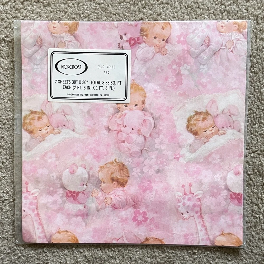 Vintage Norcross Pink Baby Gift Wrap